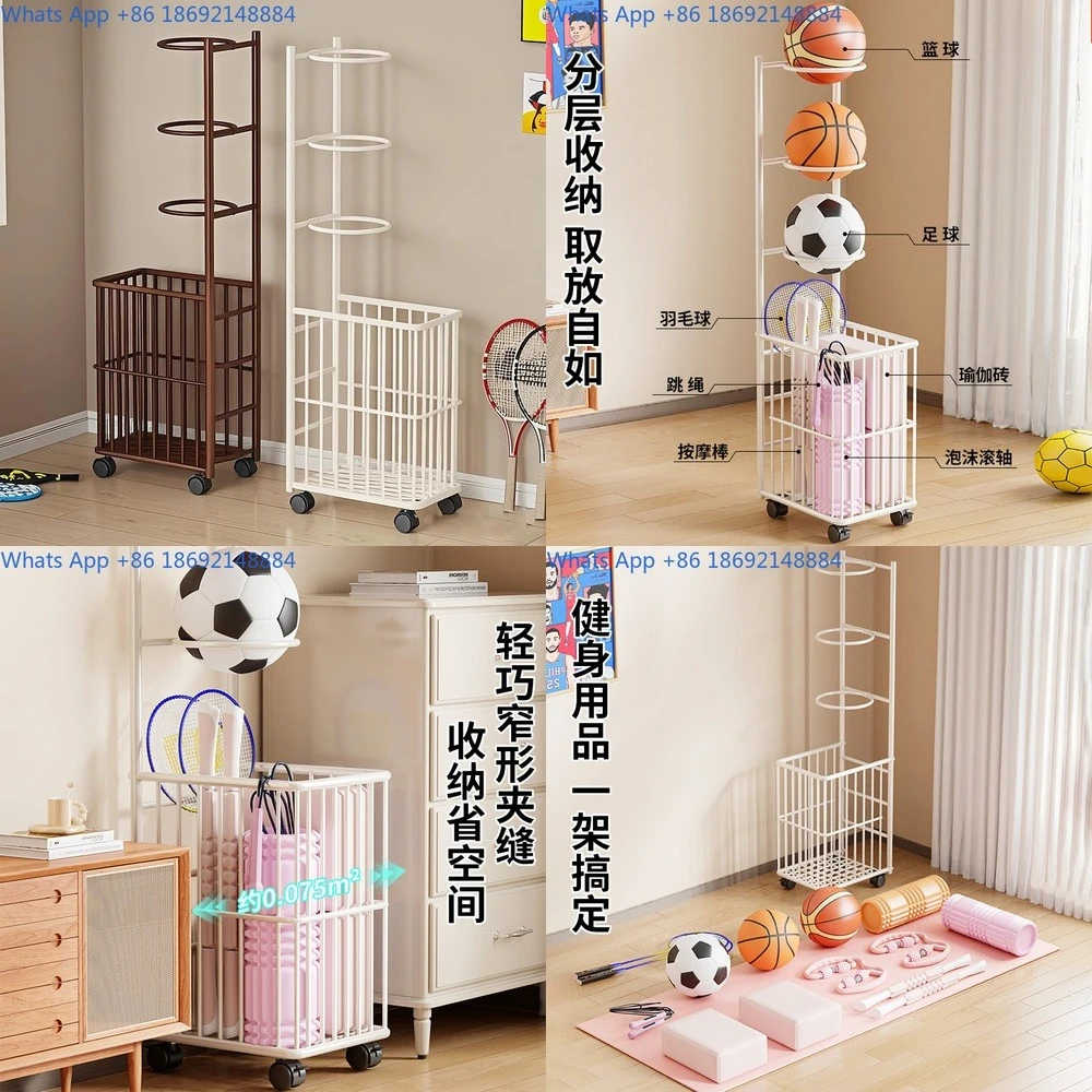 

Portable Multi Tier Storage Shelf for Living Room Home Basketball and Sports Equipment Organizer