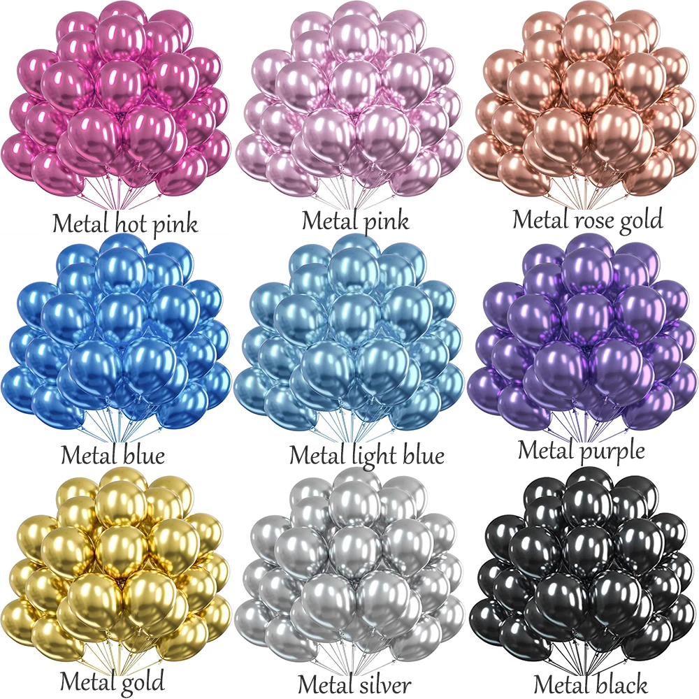 Globos metálicos de color rosa intenso de 5/10/12/18 pulgadas, Globos de Metal azul dorado, Globos de decoración para fiesta de cumpleaños, aniversario de boda, Baby Shower