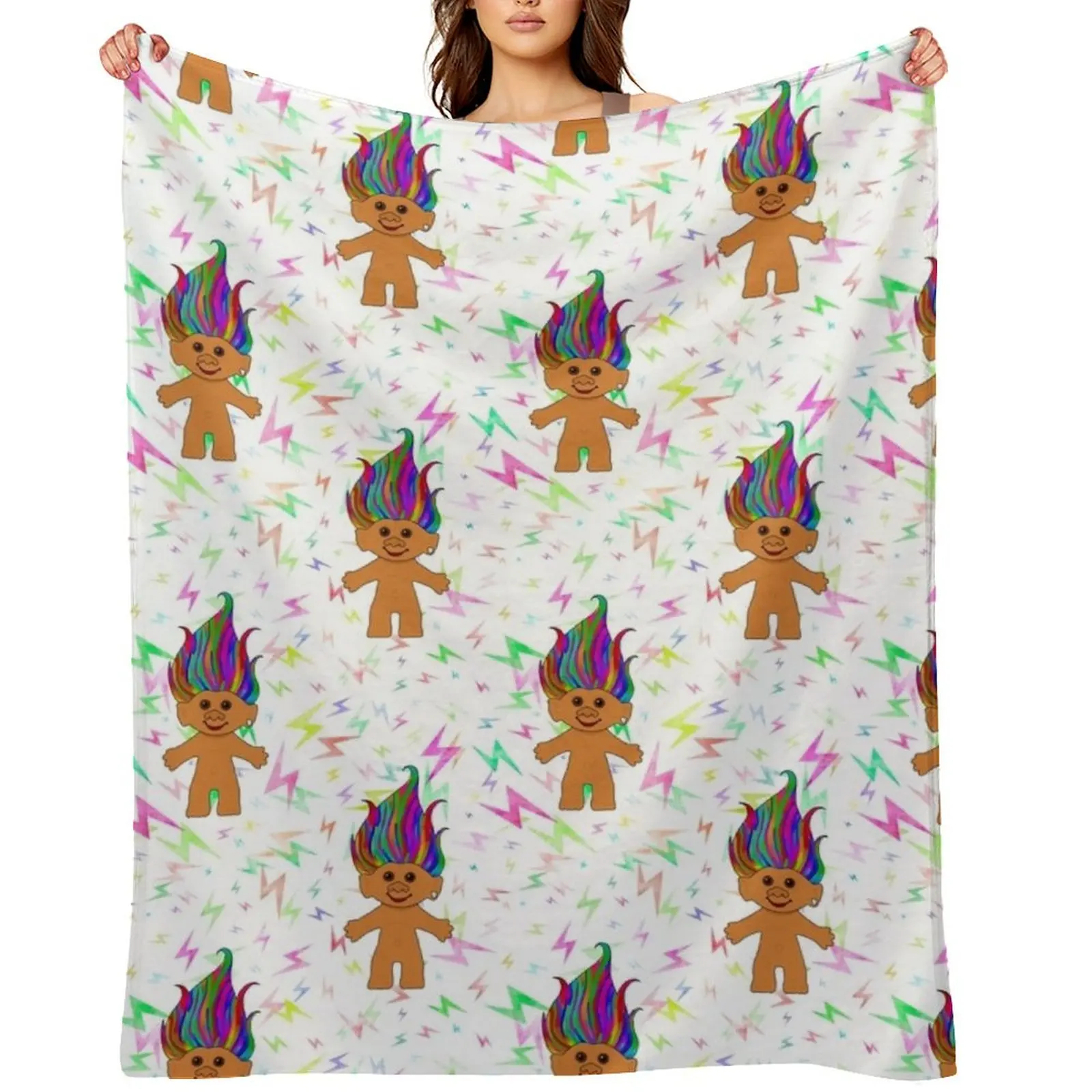Colourful Retro Troll Doll Print for 90s Kids - Rainbow Hair Throw Blanket sofa bed warm winter Beach Giant Sofa Blankets