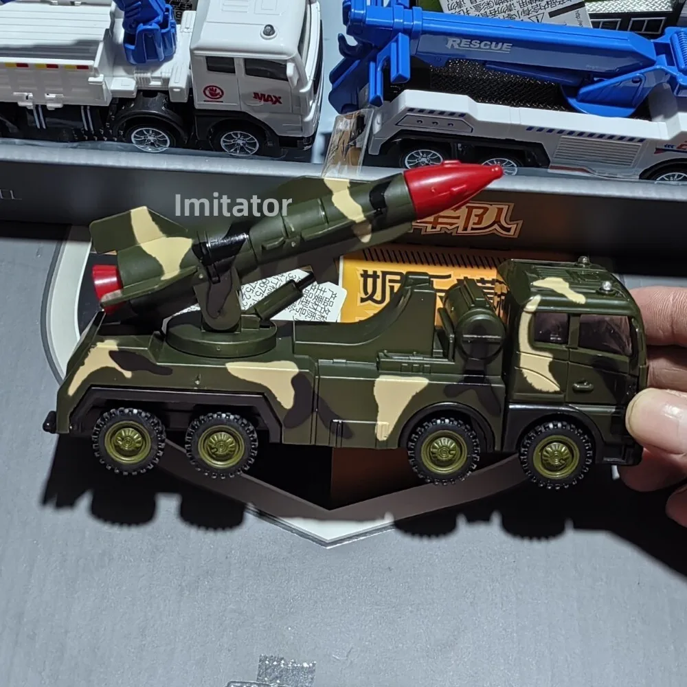 Juego de vehículos de ingeniería impulsado por inercia realista con camión misil militar de rescate contra incendios y excavadora de juguete de acción para niños