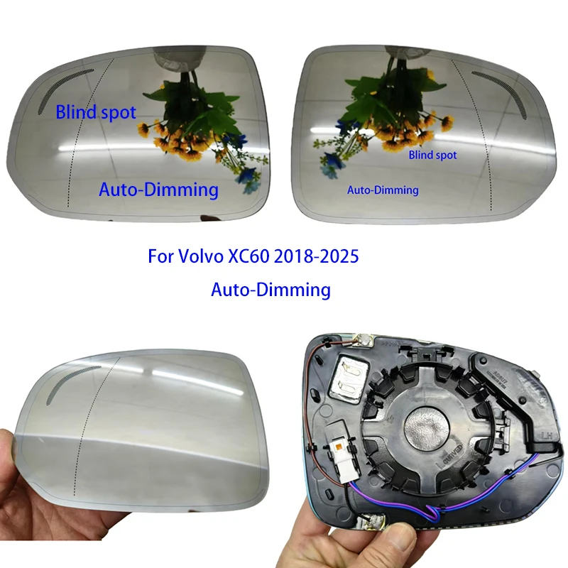 Für Volvo XC60 2018–2025, Auto-Seitenspiegel, Heizung, toter Winkel, automatische Dimmung, Seitenspiegellinse, OEM: 31462673, 31462665