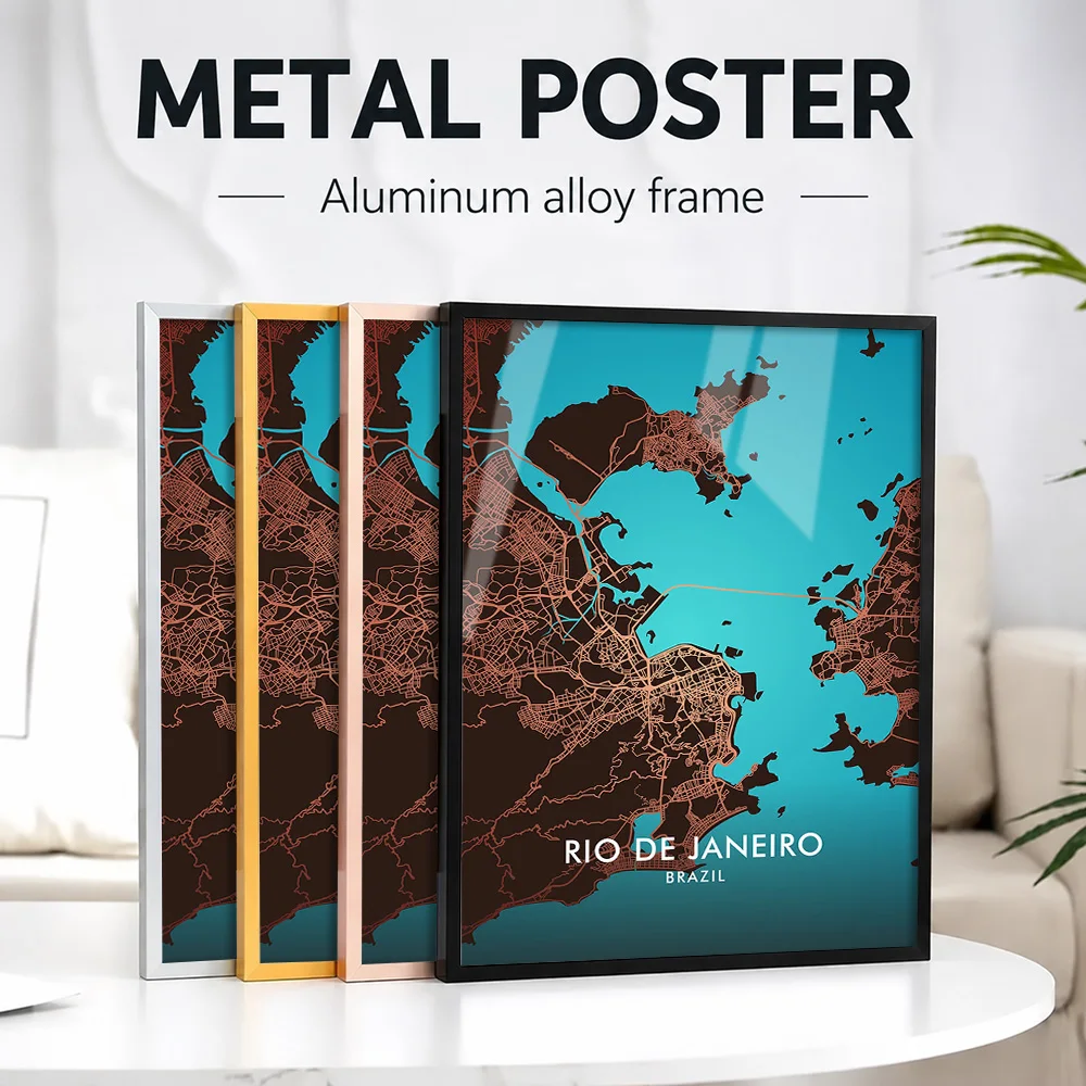 Rio De Janeiro City Map Metal Poster With Aluminum Alloy Frame Personalized Photo Bold Landmark Style Wall Art For Living Room
