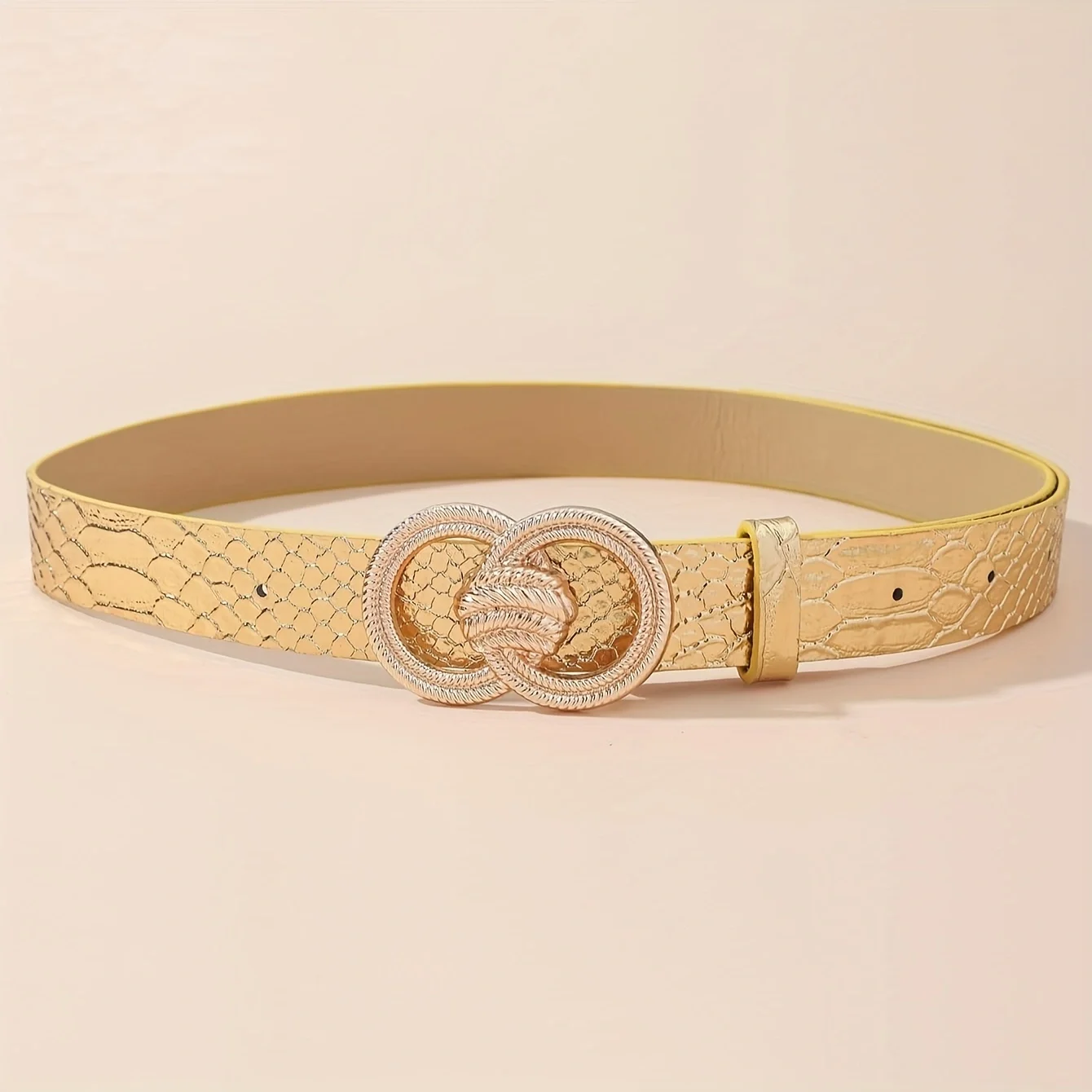 1pc Women's Silver Fashion Double Ring Carved Buckle Metal Bright Pu Belt Versatile Dress Jacket Jeans Accessory Belt