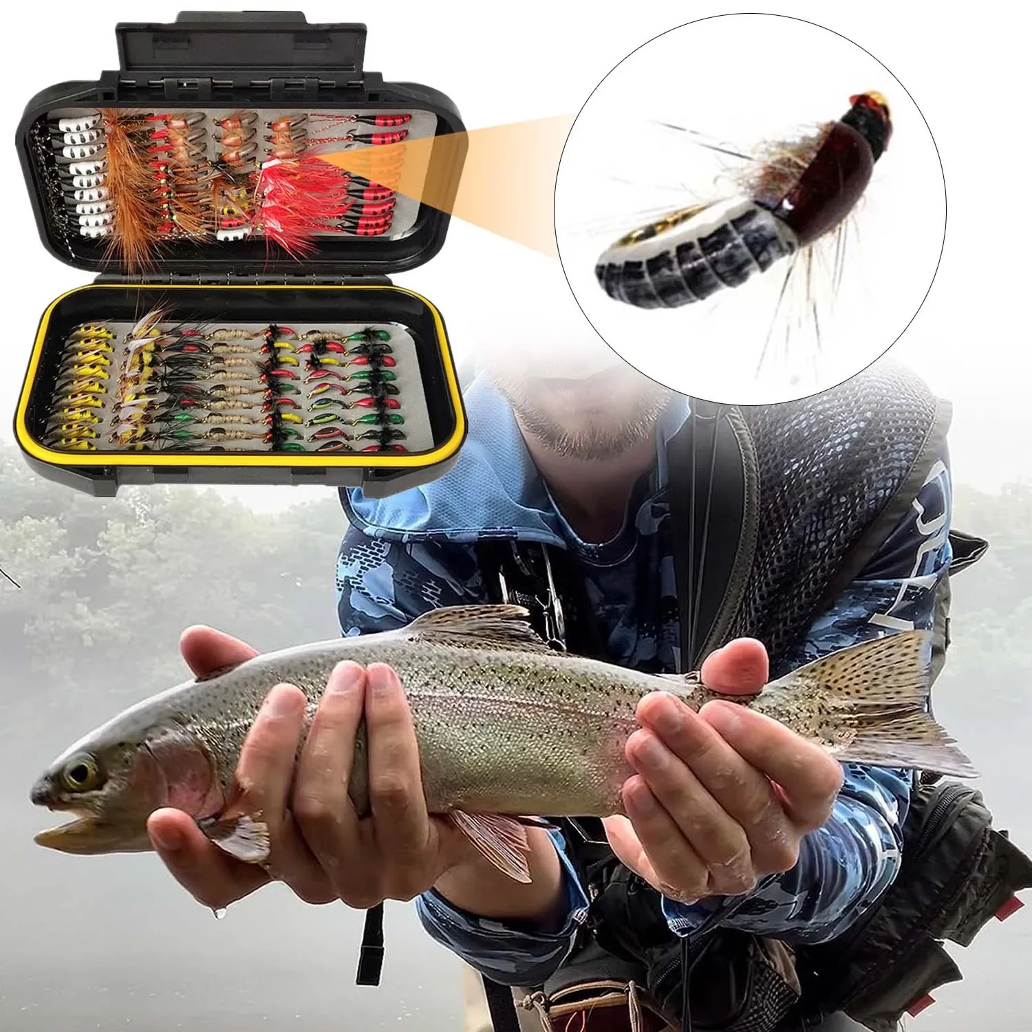 

24-137Pcs Handmade Fly Fishing Gear with Dry/Wet Flies, Streamers, Fly Assortment Trout Bass Fishing with Fly Box