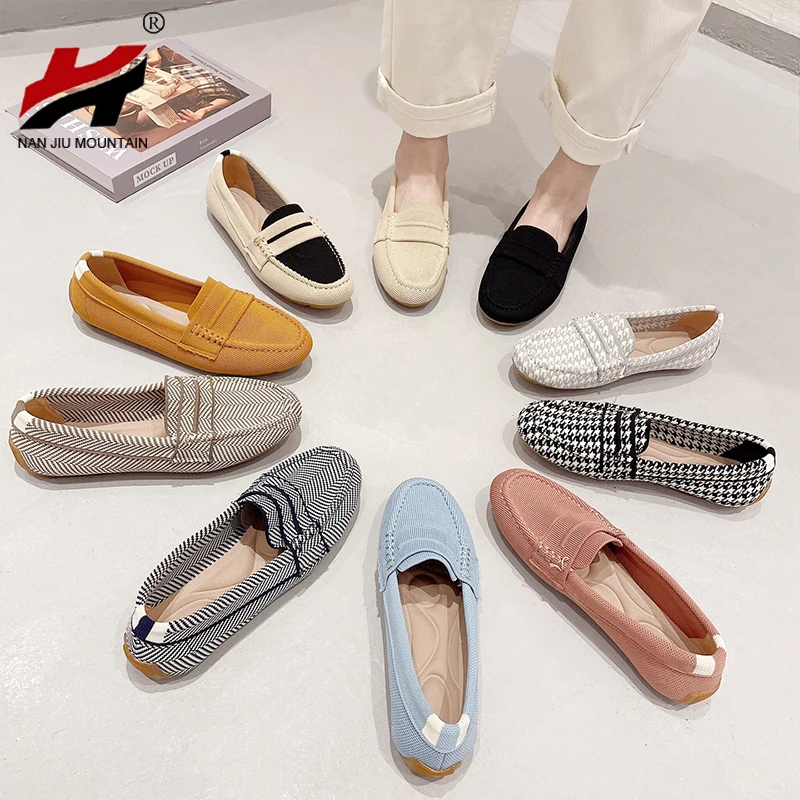 Fashion Leisure New Spring Autumn Women\'s Flat Shoes Knitting Round Toe Weaving Lefu Bean Shoes