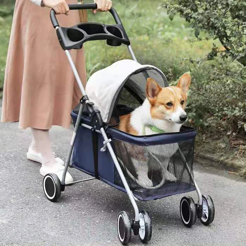Luxury Pet Cat Stroller Kinderwagen Newborn Foldable 4 Wheels Shock Absorption Stroller Dog Transporter Carrier&Raincover Gift