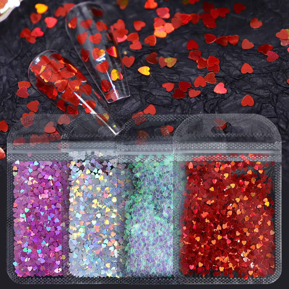 4 حقيبة ثلاثية الأبعاد الحب القلب الترتر مسمار الفن أجزاء الليزر القلب تقشر رومانسية مانيكير ديكور عيد الحب مستلزمات مجوهرات الأظافر #1