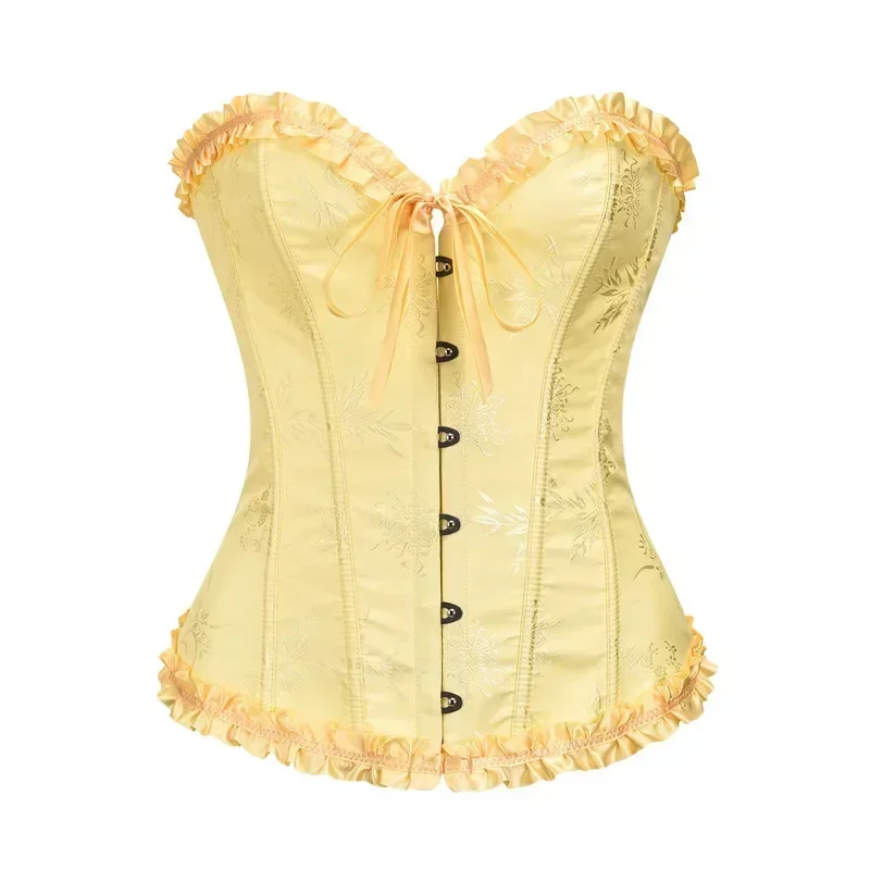 

Vintage Women Corset Top Gothic Brocade Jacquard Sexy Overbust Bustier Corselet Lace Up Ruffles Renaissance Bodice Lingerie