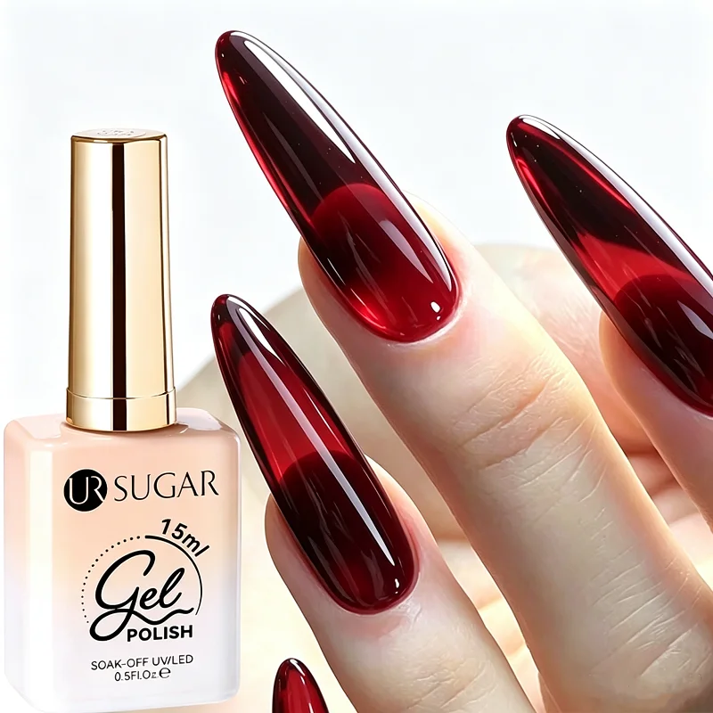 UR SUGAR 15ml Transparenter Weinroter Jelly Gel Nagellack Abziehbarer UV-LED Dunkelroter Bernstein-Gel Halloween Maniküre Nagelkunst Lack