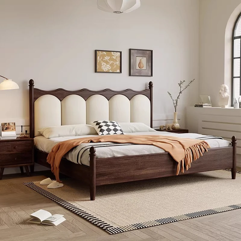 

Soft Backrest Design Bedroom Bed Full Wood King Size Double Bed Frame Bedside Table With Drawers Bedroom Sets Full Set Furniture