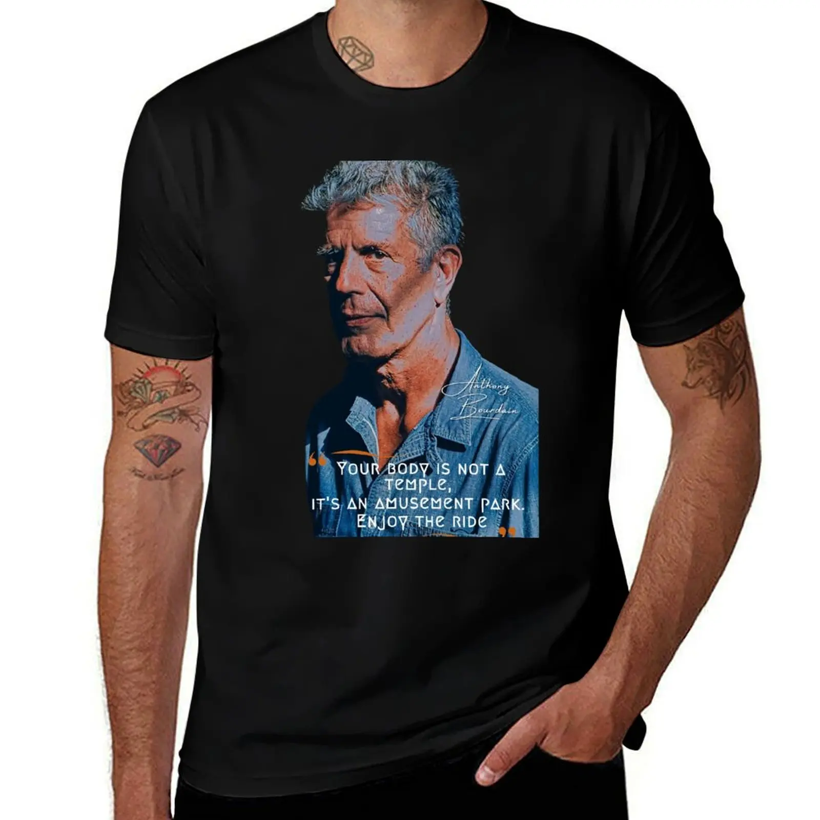 

Anthony Bourdain Quote T-Shirt and Sticker T-Shirt t shirt man luxury t shirts for man cotton
