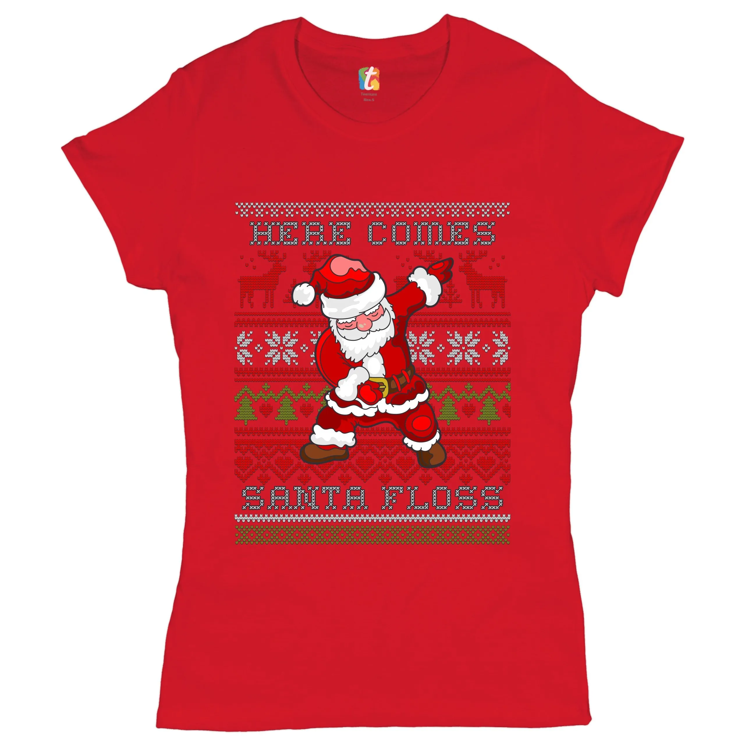 Here Comes Santa Floss T Shirt Ugly Sweater Christmas Flossing Women's