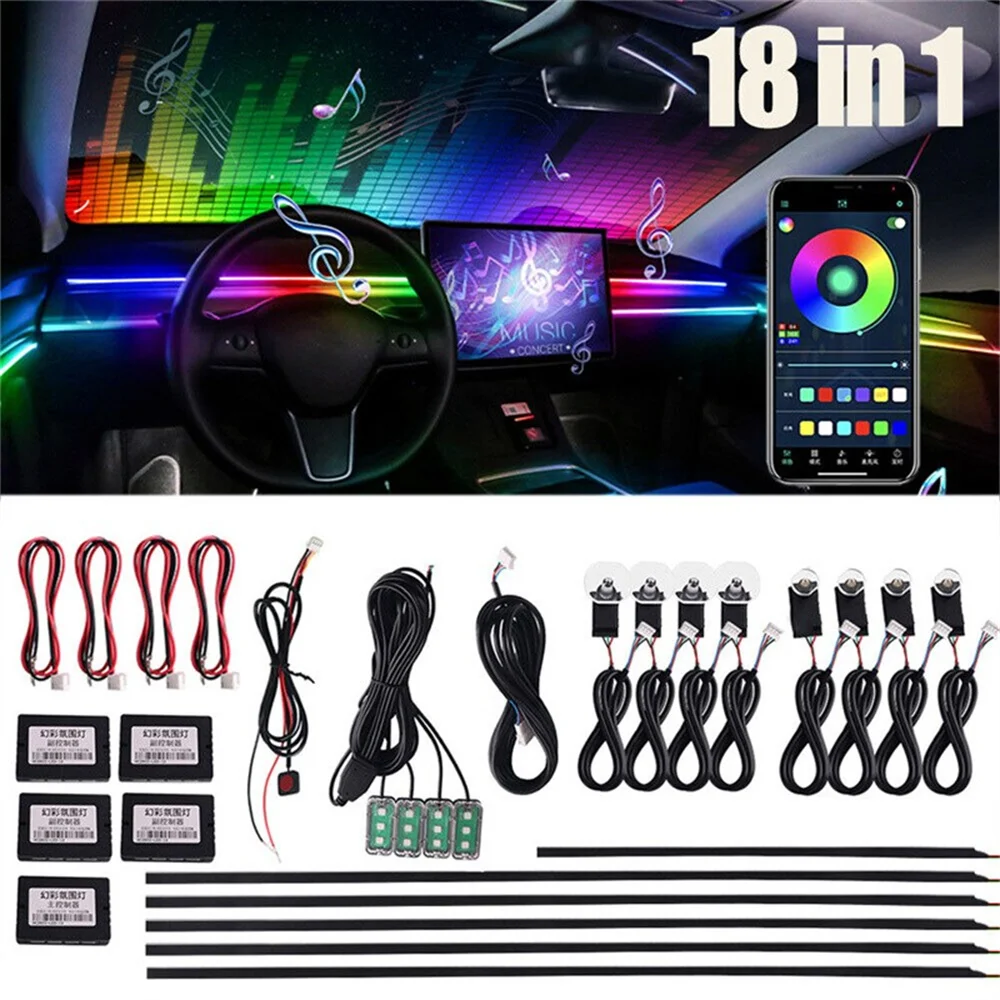 

18 in 1 Car Interior Ambient Lights 5v-12v Cool symphony vibrant Lowkey Luxury Backlight Car Ambient Lights RBG 64 Color Decorat