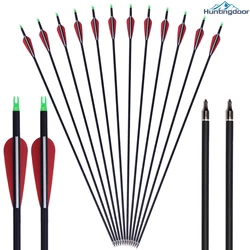 12PCS Mixed Carbon Arrows Hunting Archery Bow 31.5inch Spine 500  Red Feathers Replaceable Head for Hunting Shooting