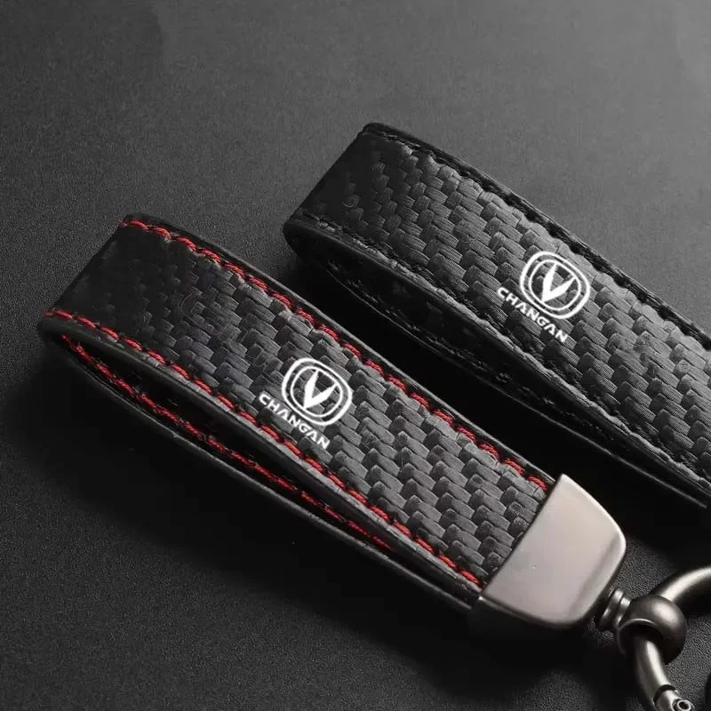 

For Changan CS25 CS35 CS55 CS75 CS85 CS95 Carbon Fiber Leather Car Key Fob Decoration and Car Keychain with Horseshoe Clasp
