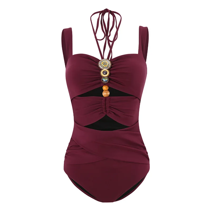 One-piece Women Swimwear Strap Decoration Hollow Hanging Neck Swimsuit Bikini Set Beach Vacation Style Wear Maxi Dress Skirt