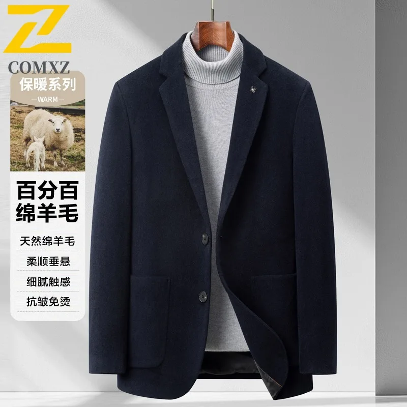 

COMXZ Men's Autumn Winter 100% Wool Casual outdoor Business Short length Turn down Collar Woolen Overcoat for Middle aged Suit