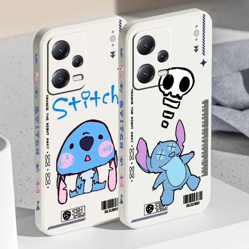 

Fashion Cute Cartoon Stitch For Xiaomi Redmi Note 14 13 13R 12 12R 11 11E 11T 11S Pro Plus 5G Liquid Left Rope Phone Case