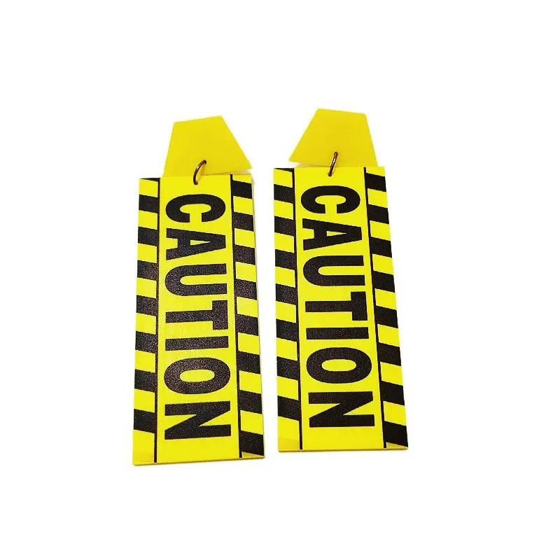 KUGUYS CAUTION Card Long Drop Earrings for Women HipHop Rock Punk Jewelry Accessories Acrylic Letters Festival Art Dancer Yellow