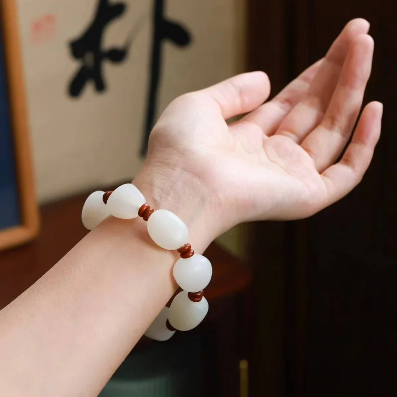 

Natural Hetian Jade Qinghai Old Material White Stone Unisex Bracelet