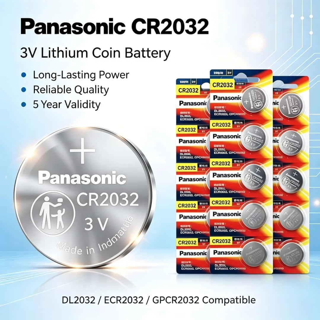 5-100PCS Original Panasonic CR2032 3V Lithium Coin Battery Button Cell for Car Key Fob, Watch, Glucose Meter, Calculator
