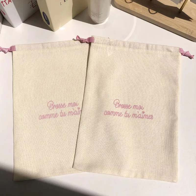 Cotton Drawstring Gift Bag Custom Logo PrintedPerfume Candle Shopping Packaging Muslin Dust Pouch