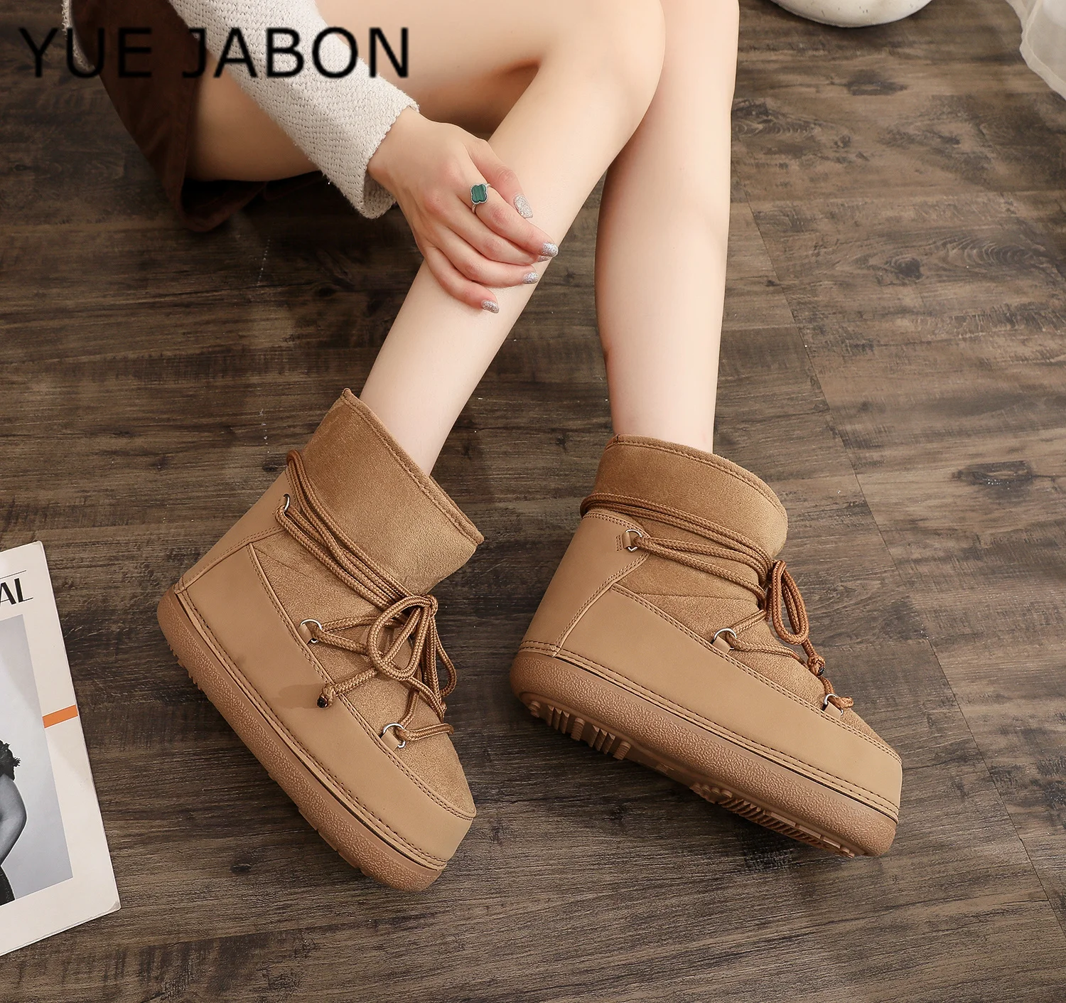 

Brown Winter Boots Women Snow Boots Ankle Cold-proof Antiskid Thicken Plush Waterproof Thick Platform Space Ski Boots Size 36-41