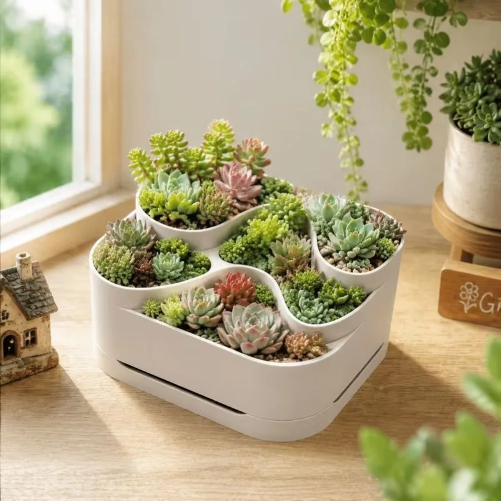 Compartment Design Succulent Flower Pot Space-Saving Structure White Tiered Succulent Planter Flower Pot Gardening