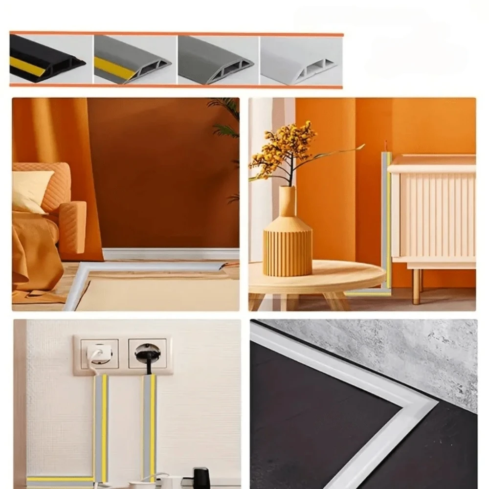 

1pc 118.11inX1.57in Easy Installation Cable Management PVC Material Invisible Decorative Floor Wire Cover Anti-Step Design