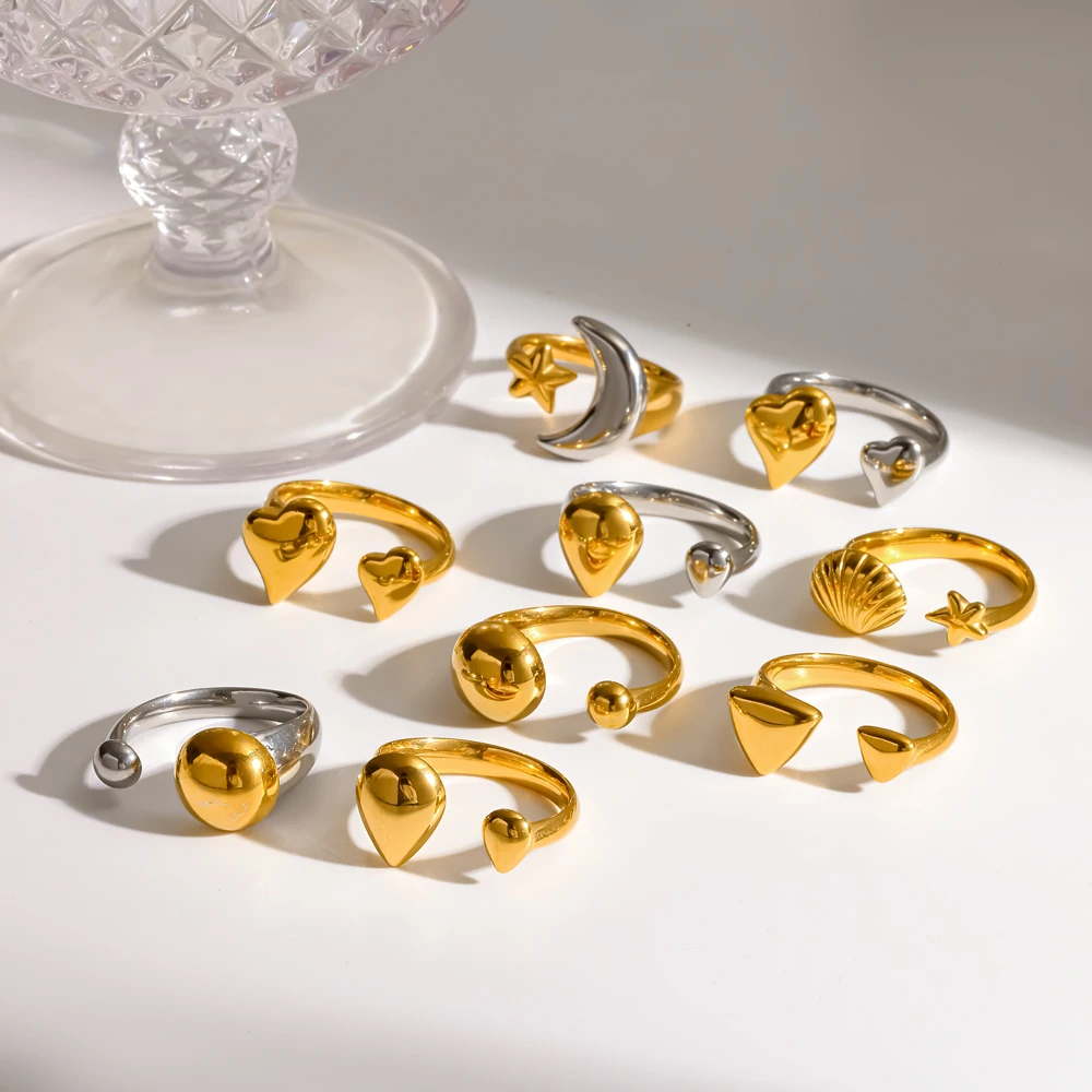 Minimalistischer Offener Verstellbarer Ring für Frauen 18K Vergoldeter Edelstahl Wasserdichter Urlaubsschmuck Geschenk – Detail 2