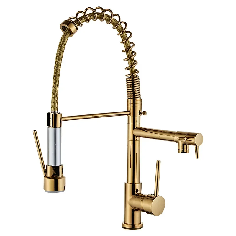 Pull out Kitchen faucet Gold sink Mixer tap vanity water tap Rotating