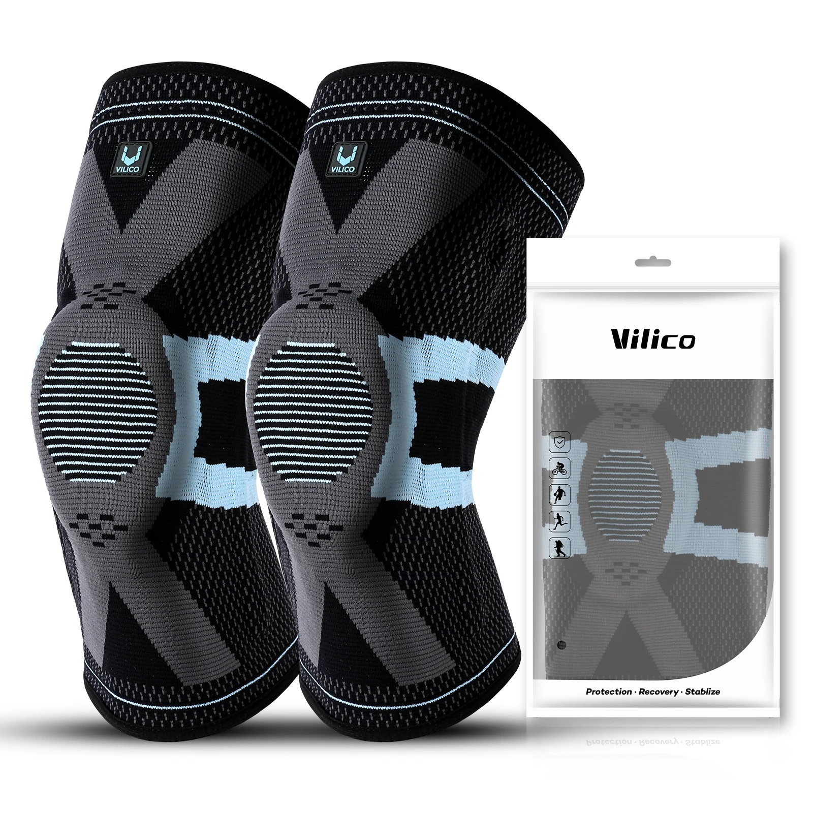 Vilico Fitness Knee Pads Silicon Padded Patella Brace Kneepad Joint Support Compression Sleeve Basketball Knee Brace