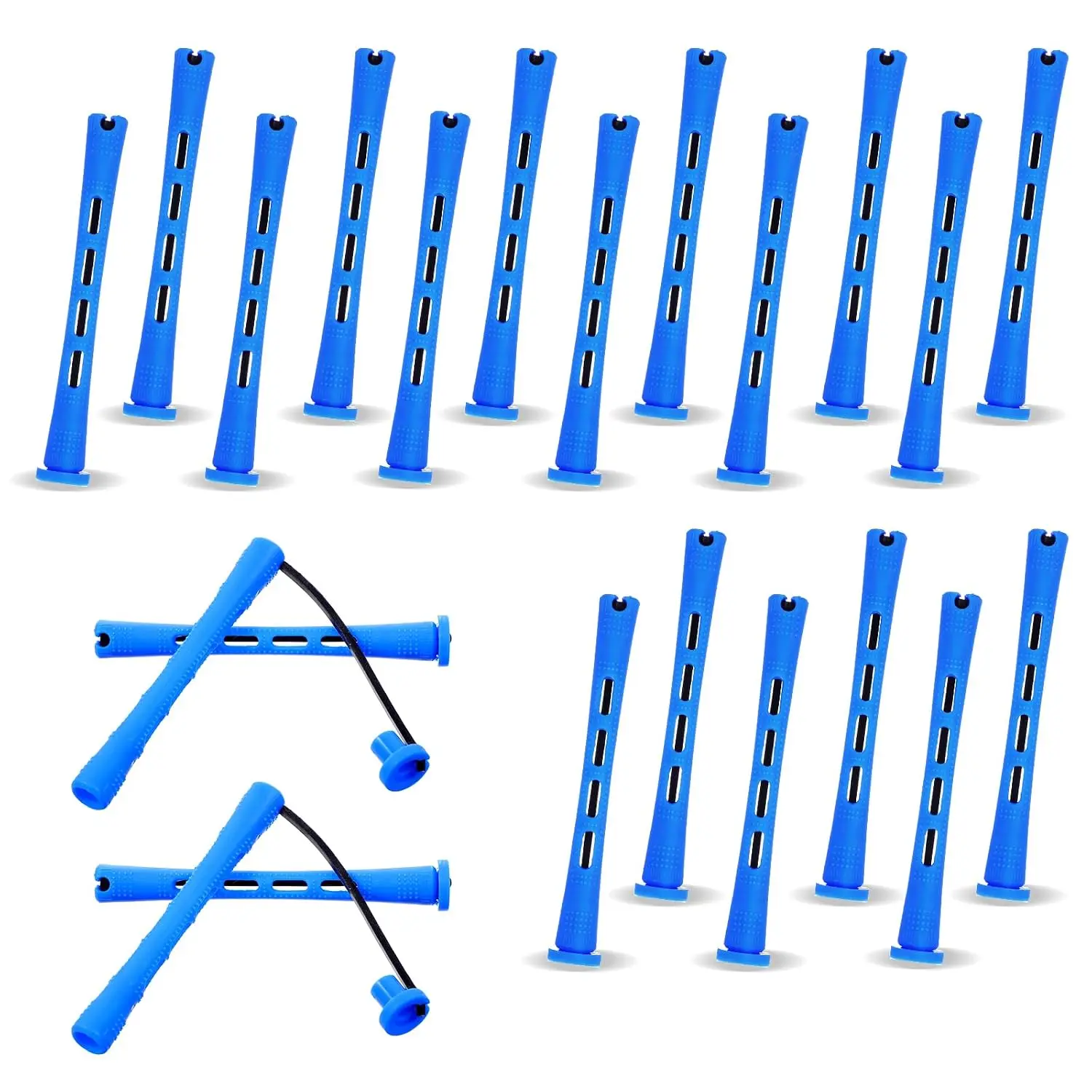 20 Pack Small Plastic Perm Rods for Short Hair, 0.35 Inches Blue, No Heat Curlers for Waves & Curls