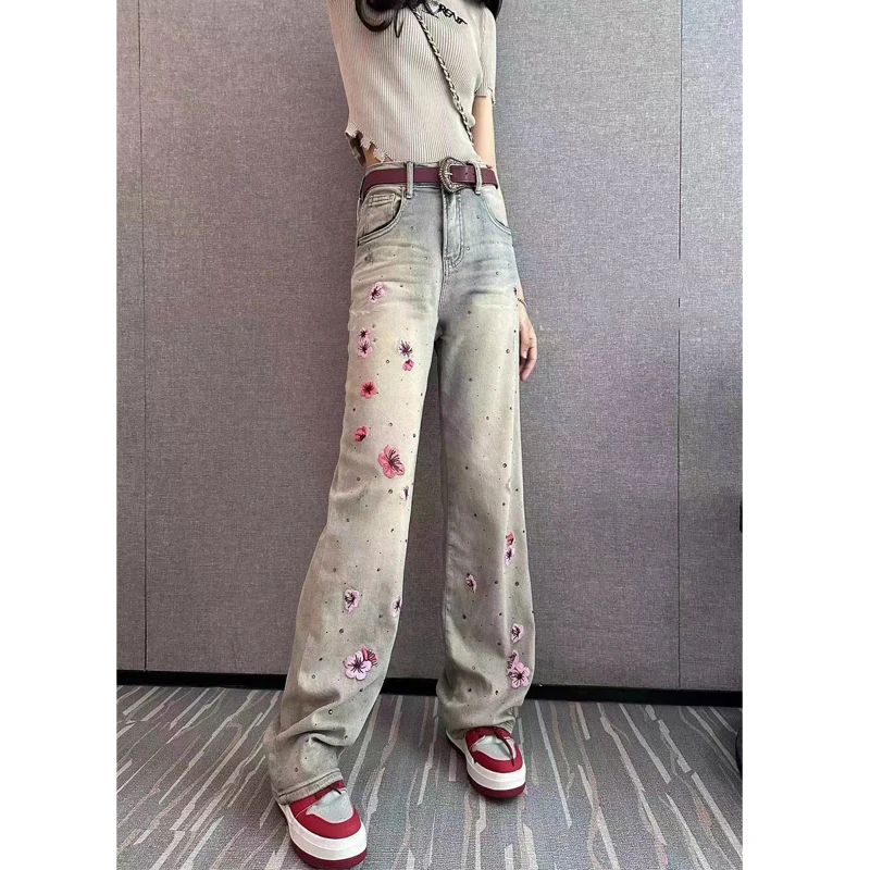 

Джинсы женские Sakura Trendy Retro, с высокой талией, прямые, повседневные, из хлопка, стрейч, антибактериальные, светлые, весенняя новинка