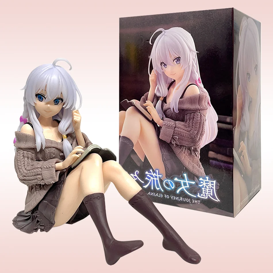 NEW 10cm The Journey Of Elaina Elaina Sitting Reading Anime Girl Figure Model Statue Boys Collection Desktop Decoration Ornament
