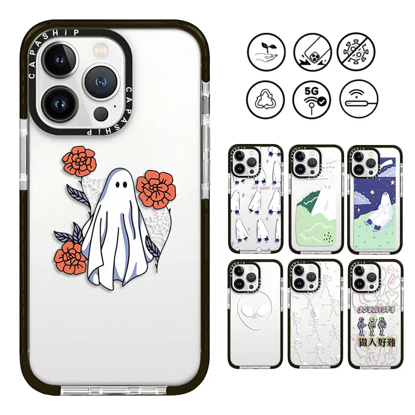 Cute Faceless Monster Skeleton Case For iPhone 16 15 14 13 12 11 Pro X XS XR Max 7 8 Plus SE Soft TPU Shockproof Back Cover