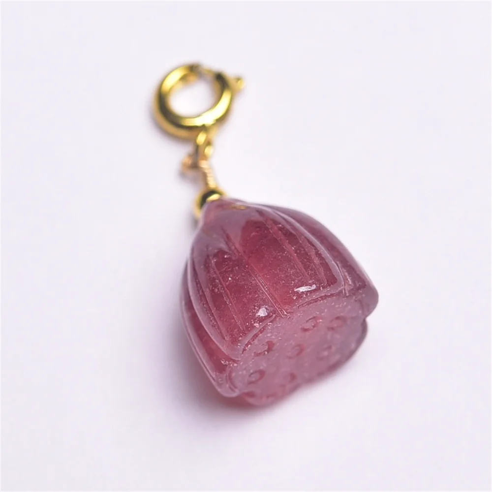 2PCS Natural Strawberry Quartz Seedpod Of The Lotus Pendant DIY Necklace Crystal Healing Reiki Gift Gemstone Crafts 14x12mm