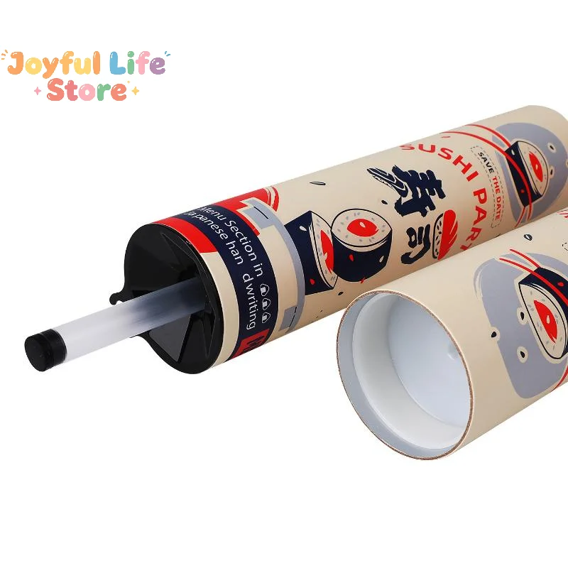 3Pcs Round Sushi Push Box With Sauce Straw Food Grade Sushi Mold Cone Push Up Paper Bucket Packaging Paper Box Bento Accessories