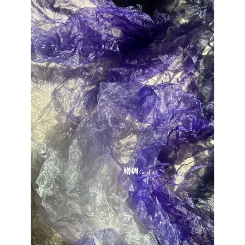 Black Purple Gradient Organza Fabric Semi Transparent Pleated Three Dimensional Texture Dress Clothing Creative Designer Fabric