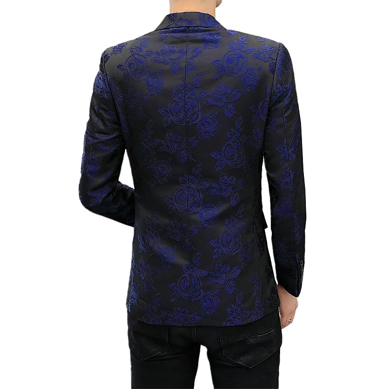 

Мужская синяя спортивная куртка с вышивкой роз, черная модная повседневная куртка, костюмный пиджак европейского размера. XXS-3XL