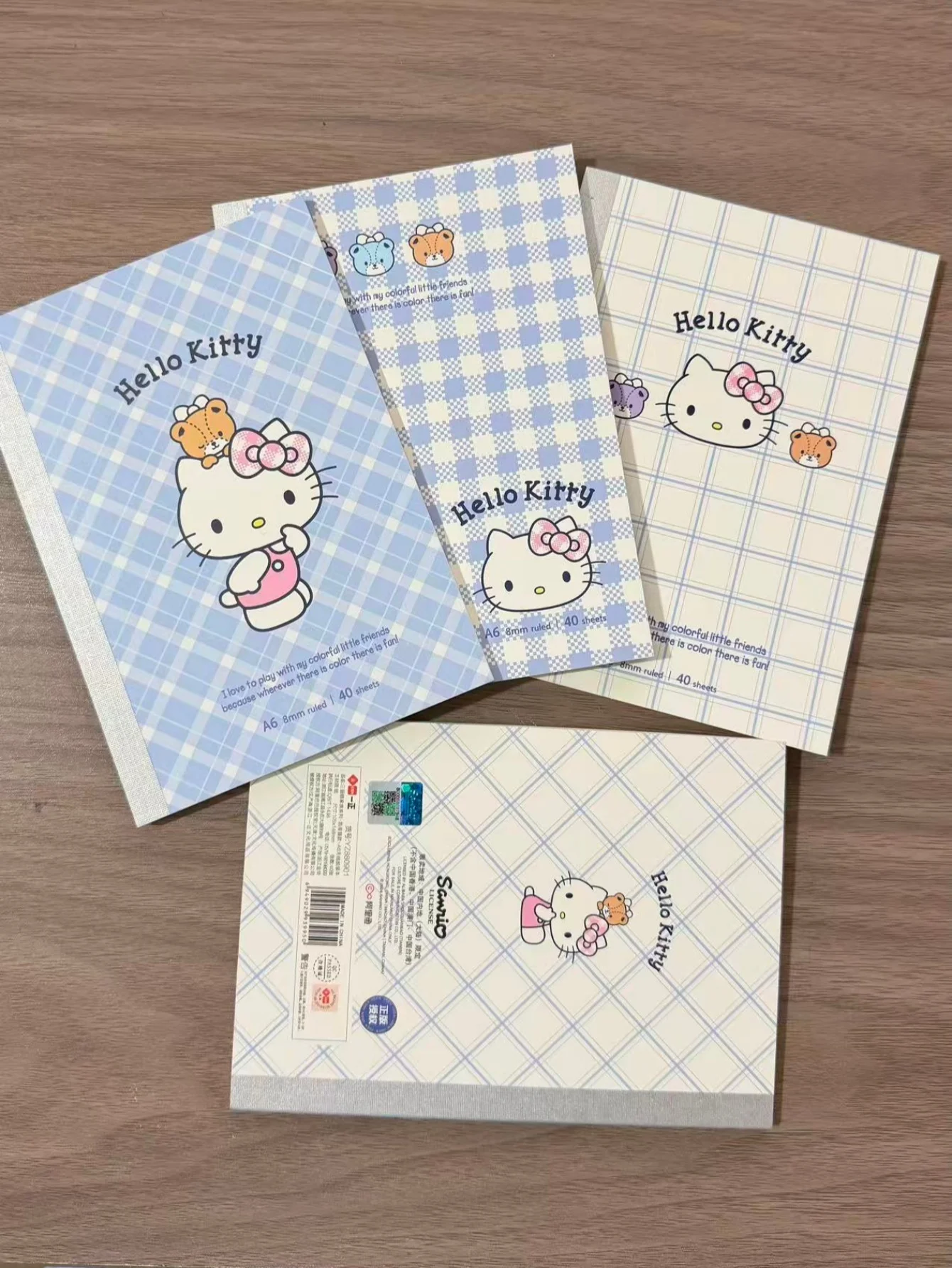 1/4/8 Pieces Sanrio Hello Kitty A6 Notebook Cute Blue Checkered Portable Small Notebook 40 Pages Student Journal Notebook