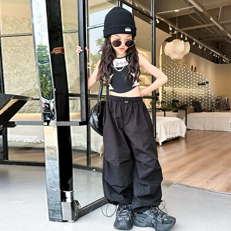 Hip Hop Teens Girls Clothing Vest + Wide Leg Cargo Pants Suit Sets for Girl\'s Clothes Summer Fashion Design Baby Girls Clothing