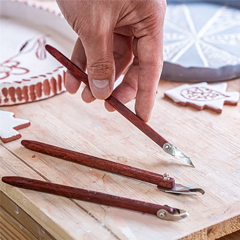 

ABYN-Red Flower Pear Carving Tools Texture Clay Sculptures Hand-Carved Decorative Stainless Steel Ring Knives
