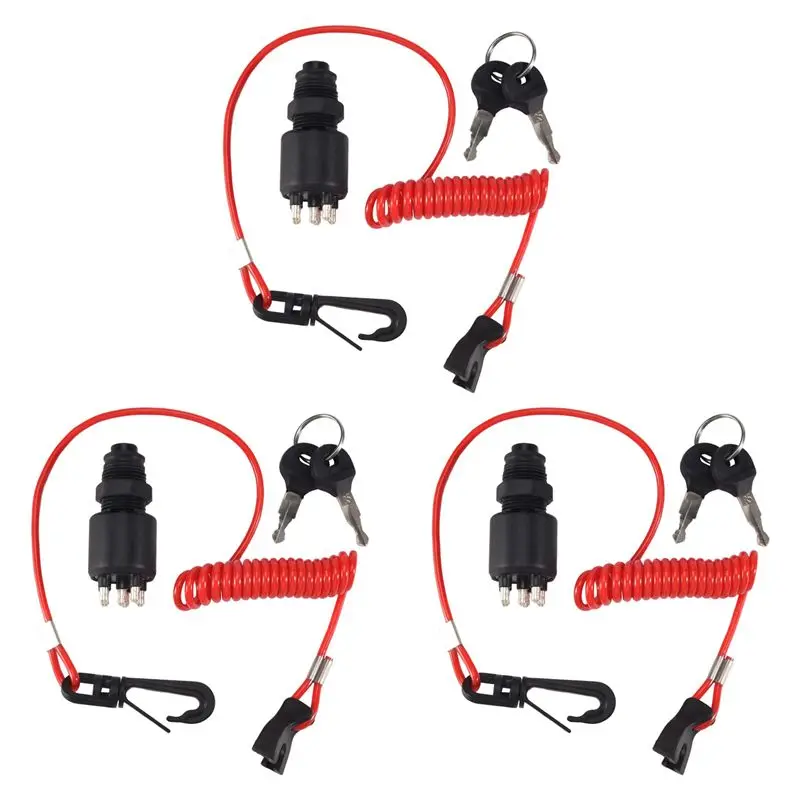 

Hot Sale-3X Ignition Switch Key Safety Lanyard Lock Assembly For OMC BRP 1996 Up Johnson Evinrude 5005801 For Evinrude