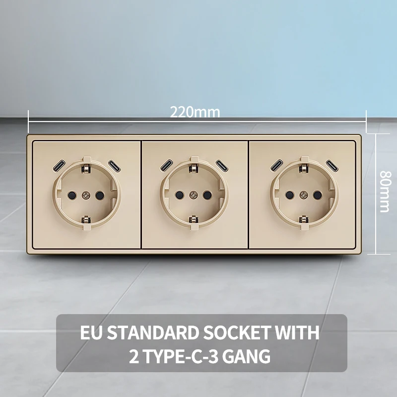 2 USB Type-C snel opladen EU Schuko stopcontact, 80x80mm modern design 16A 250V h 1 tot 5-voudig stopcontact voor thuiskantoor