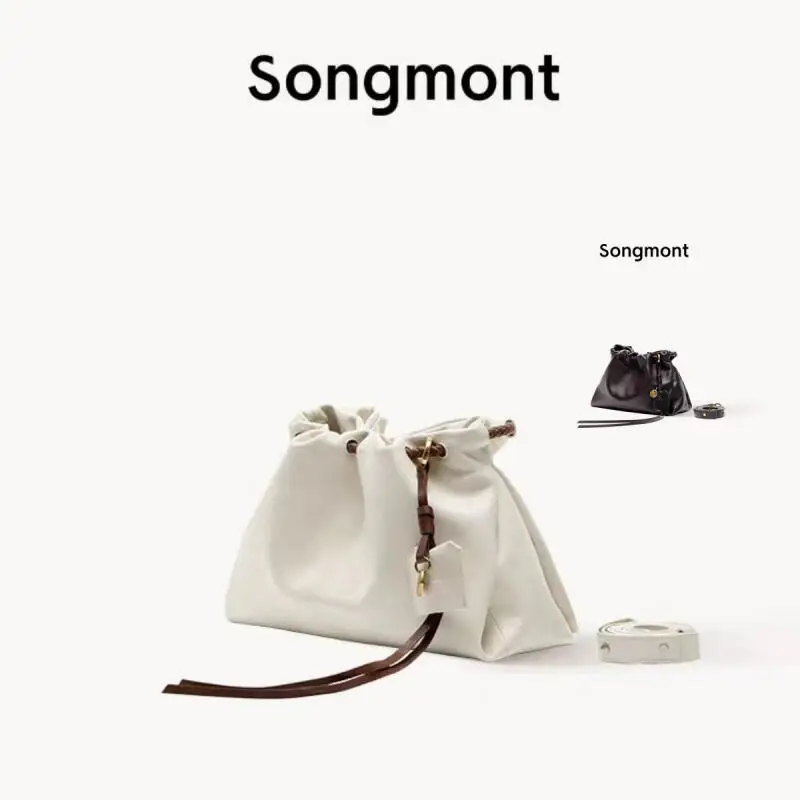 

Songmont Genuine Leather Mini Bucket Bag Adjustable Drawstring Multi Straps White Black Blue Casual Chic Crossbody Bag Oversized