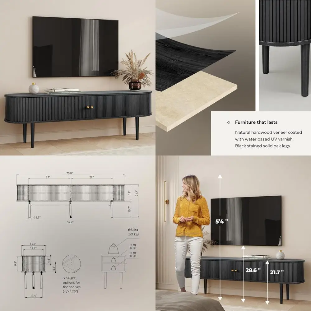 

Black 71-inch Wide TV Stand with Storage for 65-75 Inch TVs, Living Room Entertainment Center with Doors