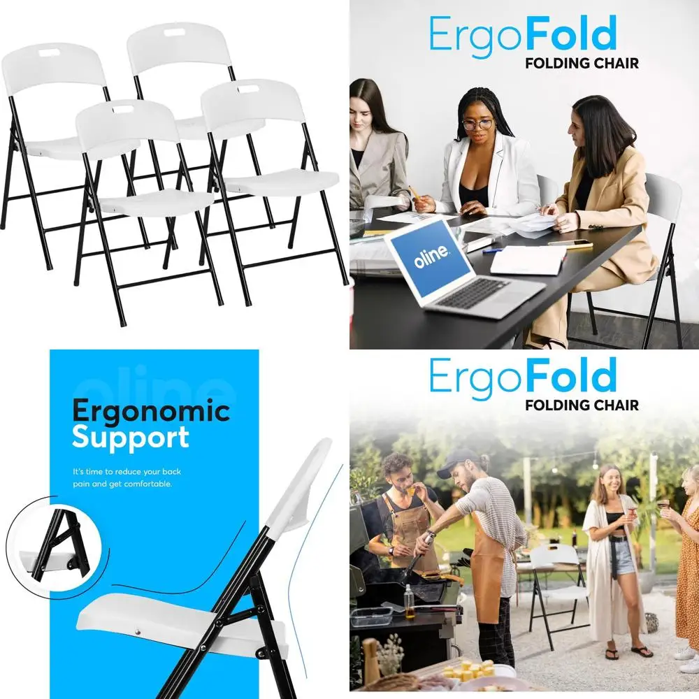 

Stackable Plastic Folding Chairs for Indoor/Outdoor Use - 350lb Capacity, White, 4-Pack