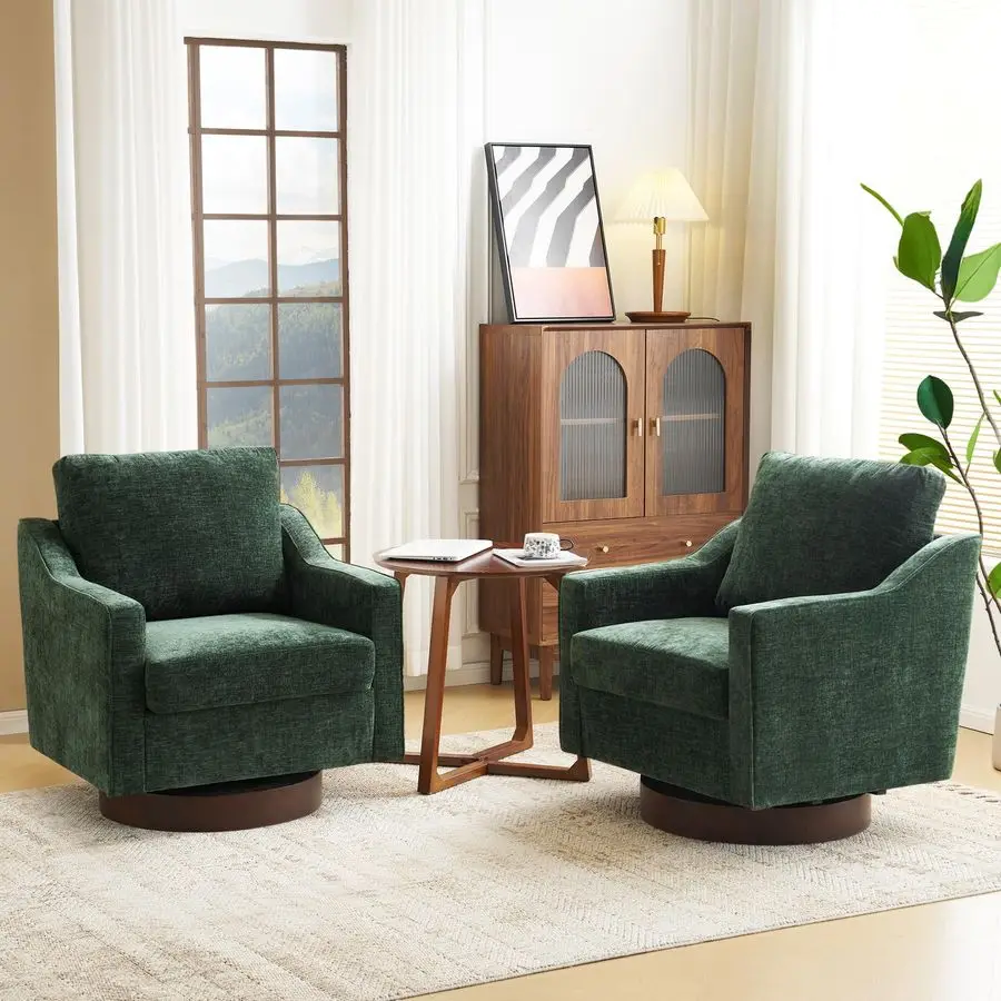 

MidCentury Modern Swivel Accent Chairs Set of 2, 360Upholstered Armchairs,Home Sofa with Track Arms for Living Room,Bedroom Sofa