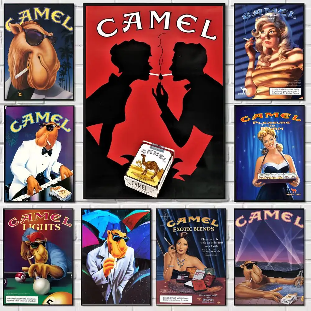 Pintura de cigarrillos de camello vintage, póster en lienzo de caligrafía: sin arrugas, resistente al agua, duradero, decoración de pared para todos los espacios